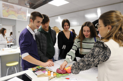 Alumnos aprendiendo sobre alimentos