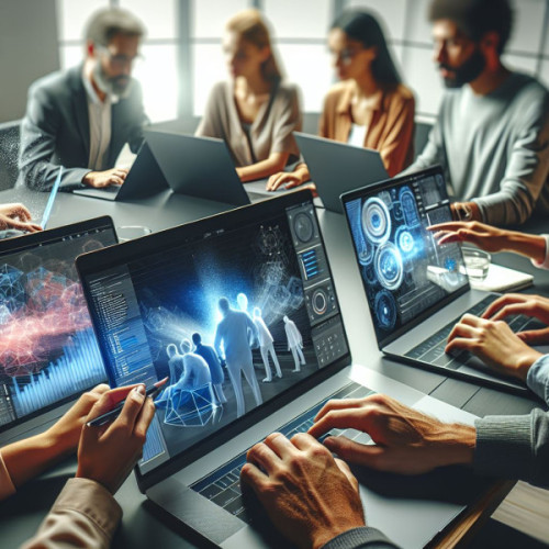 Reunión de personas con portátiles