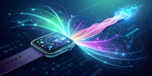 Reloj inteligente sobre una estela de datos. Imagen de Temel en Pixabay