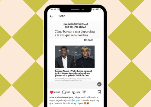 Móvil en la que aparece una noticia en la que Vicky López ha ganado un premio, pero no ponen su foto en la noticia