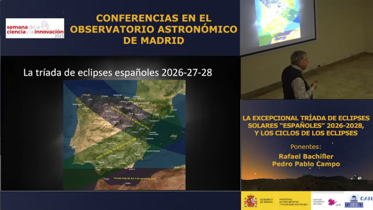 Conferencia: La excepcional tríada de eclipses solares "españoles" 2026-2028, y los ciclos de los eclipses (OAM)