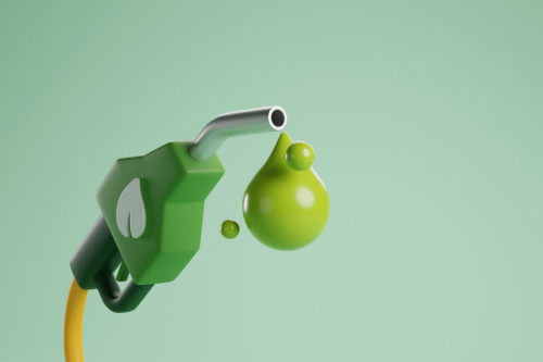 Dibujo de un dispensador de gasolina verde con un logo en forma de hoja