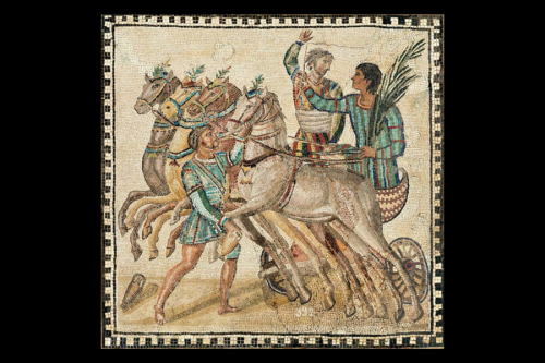 Mosaico de la facción veneta (azul) del circo romano (Museo Arqueológico Nacional de Madrid)