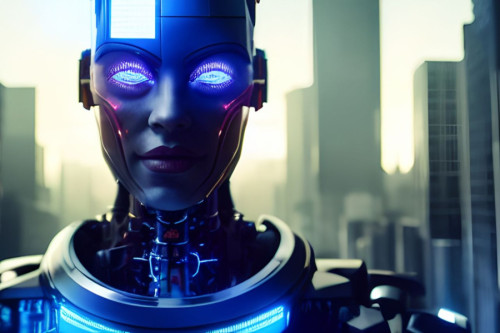 Robot con ojos brillantes