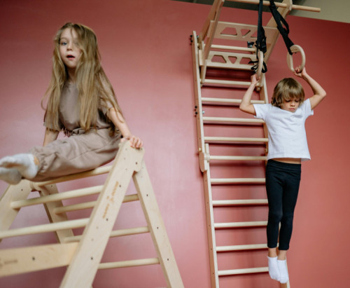 Dos niños haciendo ejercicio en aparatos