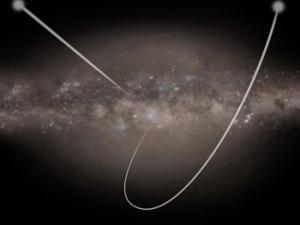 Ilustración del artista de dos estrellas que se alejan del centro de la Vía Láctea hacia el exterior a gran velocidad. / ESA, CC BY-SA 3.0 IGO