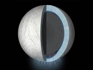 Ilustración del artista mostrando un corte interior de la luna de Saturno Encédalo. / NASA/JPL-Caltech