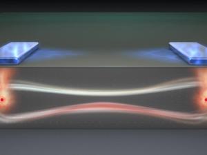 Representación artística de los qubits exhibiendo el entrelazamienti cuántico en el modo "flip-flop". / Tony Melov/UNSW (EUREKALERT)